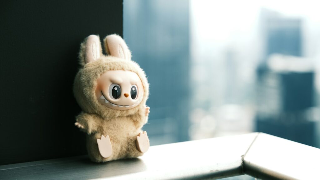 Labubu sitting on balcony