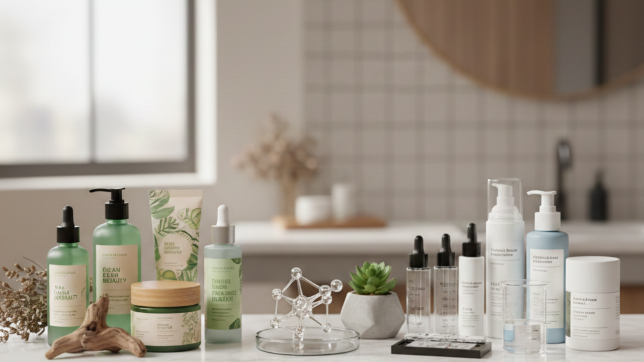 Clean beauty myths illustrated through a comparison of natural skincare aesthetics and science-based skincare products